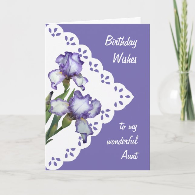 Vintage Purple White Iris Flower Aunt Card (Front)
