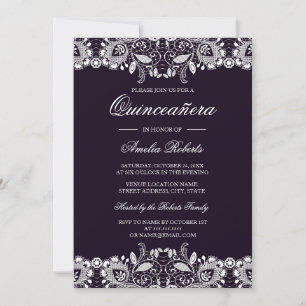 Vintage Purple White Lace Quinceanera Invitation