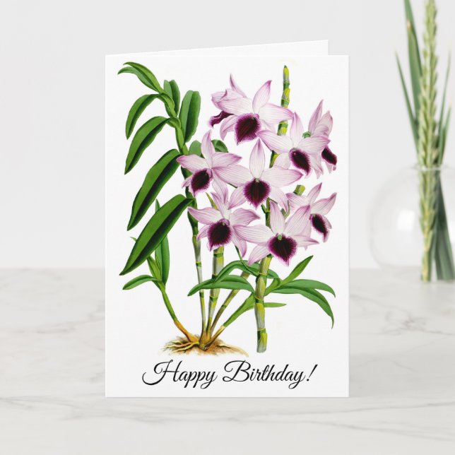 Vintage Purple White Orchid Flower Personalized Card (Front)