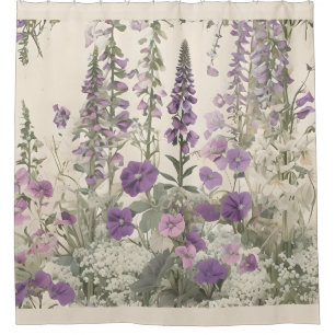 Vintage Purple Wildflowers Botanical Print Shower Curtain