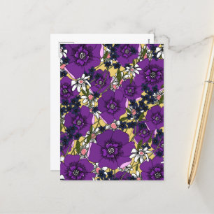 Vintage Purple Wildflowers Holiday Postcard