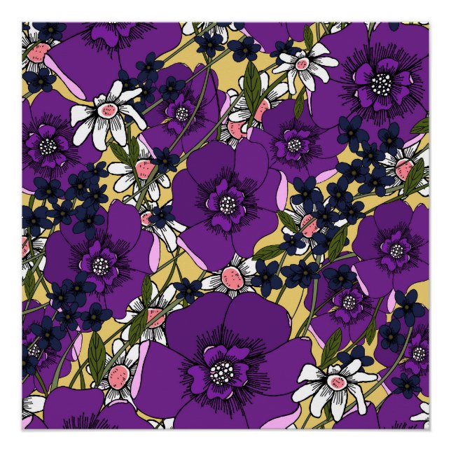 Vintage Purple Wildflowers Poster (Front)