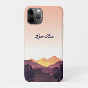 Vintage Purple Yellow Farmhouse Mountain Sunset iPhone 11 Pro Case