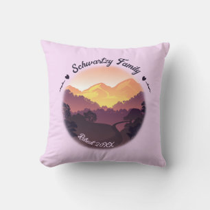 Vintage Purple Yellow Farmhouse Mountain Sunset  Cushion