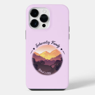 Vintage Purple Yellow Farmhouse Mountain Sunset iPhone 14 Pro Max Case