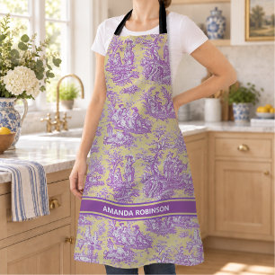 Vintage Purple Yellow French Toile de Jouy Apron