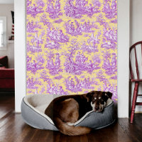 Vintage Purple Yellow Toile Botanical Pattern