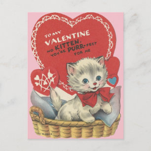 Vintage Purr-fect Kitten Valentine Holiday Postcard