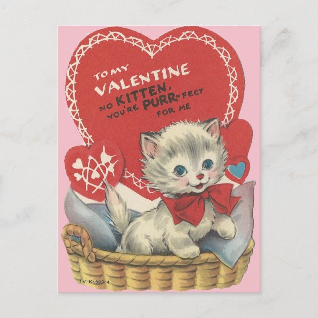 Vintage Purr-fect Kitten Valentine Holiday Postcard (Front)