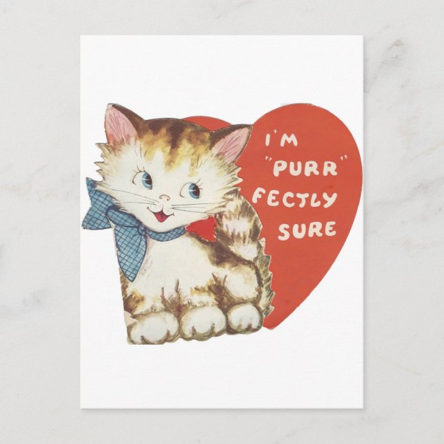 Vintage Purrfectly Kitty Valentine Holiday Postcard (Front)
