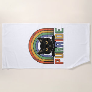 Vintage Purride Black Cat Rainbow Shirt Design_1 Beach Towel