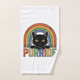 Vintage Purride Black Cat Rainbow Shirt Design_1 Hand Towel