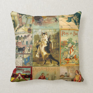 Vintage Puss in Boots Christmas Montage Cushion