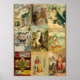 Vintage Puss in Boots Christmas Montage Poster