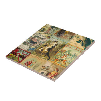 Vintage Puss in Boots Christmas Montage Tile