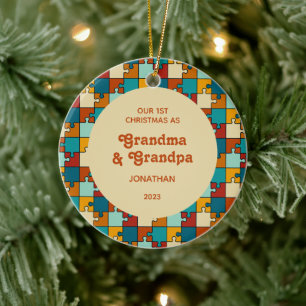 Vintage Puzzle 1st Christmas As Grandparents Photo Ceramic Tree Decoration