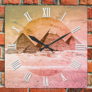 Vintage Pyramids in Cairo desert, Ancient Egypt Square Wall Clock