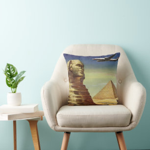 Vintage Pyramids, the Great Sphinx of Giza, Egypt Cushion