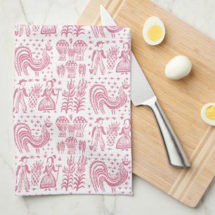 Vintage Pyrex Pattern - Amish Butterprint (Pink) Tea Towel