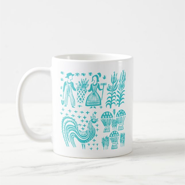 Vintage Pyrex Pattern - Butterprint Turquoise Blue Coffee Mug (Left)
