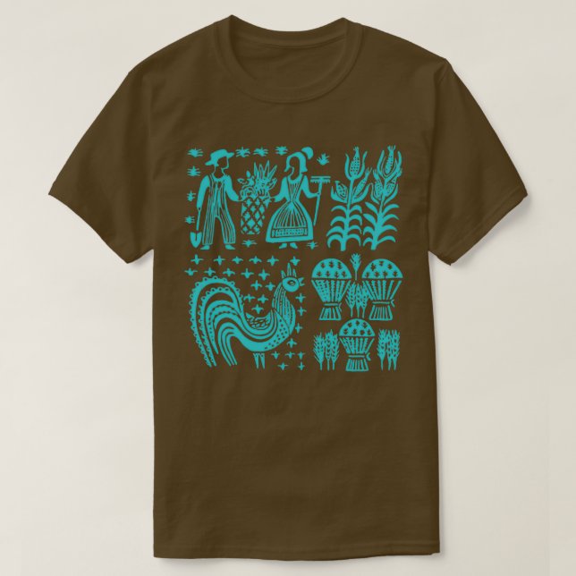 Vintage Pyrex Pattern ButterTurquoise Blue T-Shirt (Design Front)