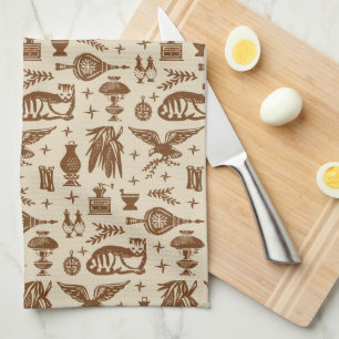 Vintage Pyrex Pattern - Early American Cat (Brown) Tea Towel