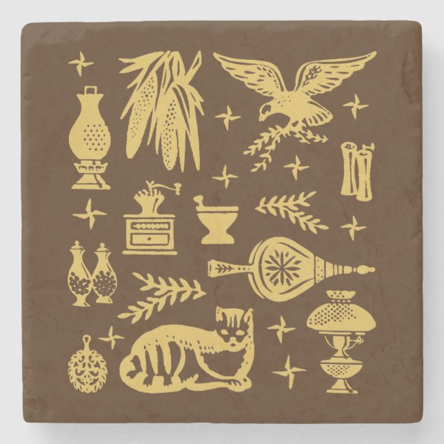 Vintage Pyrex Pattern - Early American (Gold) Stone Coaster (Front)