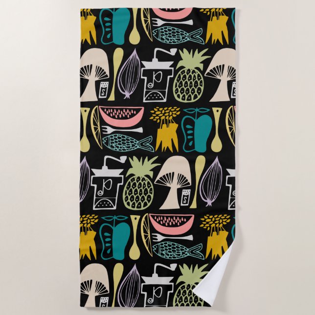 Vintage Pyrex Pattern - Mod Kitchen (1950s Beach Towel (Front)