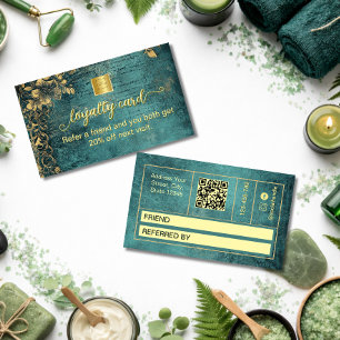 Vintage Qr Code Emerald Green Gold and Black Loyalty Card