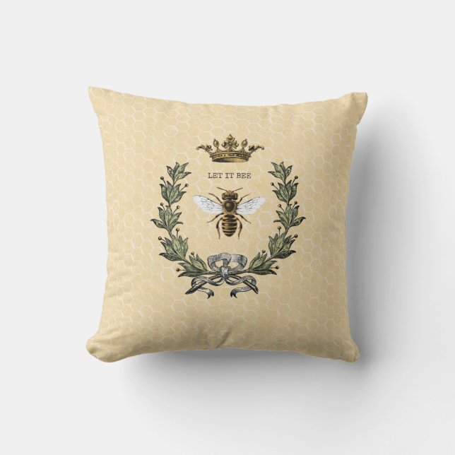 Vintage Queen Bee Crown and Wreath Cushion (Front)