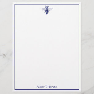 Vintage Queen Bee Drawing in Blue