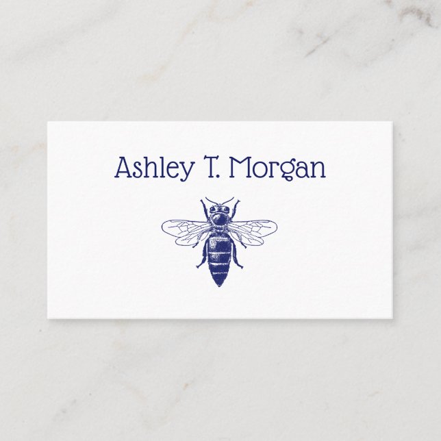 Vintage Queen Bee Drawing in Blue Business Card (Front)