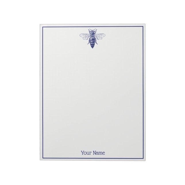 Vintage Queen Bee Drawing in Blue Notepad (Rotated)