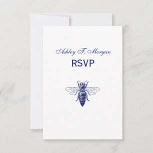Vintage Queen Bee Drawing in Blue RSVP Card