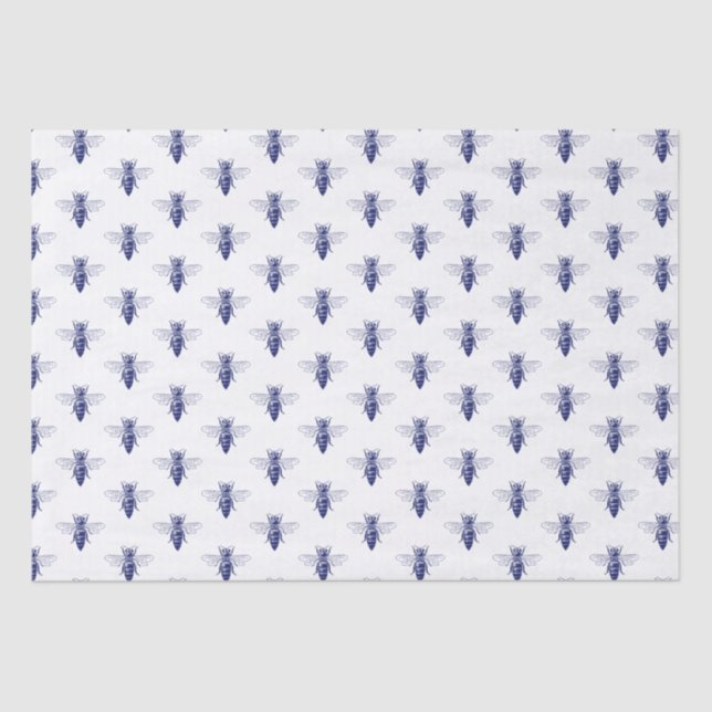 Vintage Queen Bee Drawing in Blue Tissue Paper (Front)