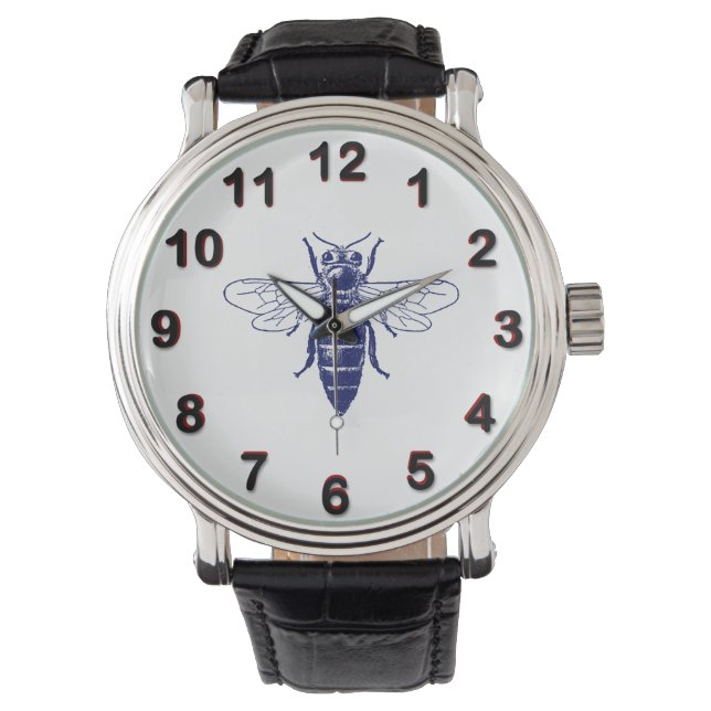 Vintage Queen Bee Drawing in Blue Watch (Front)
