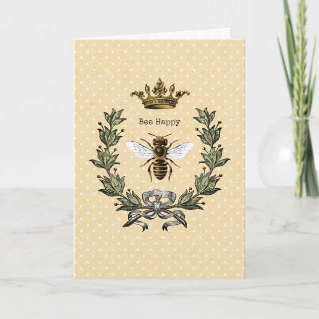 Vintage Queen Bee Happy Birthday 3 Card (Front)