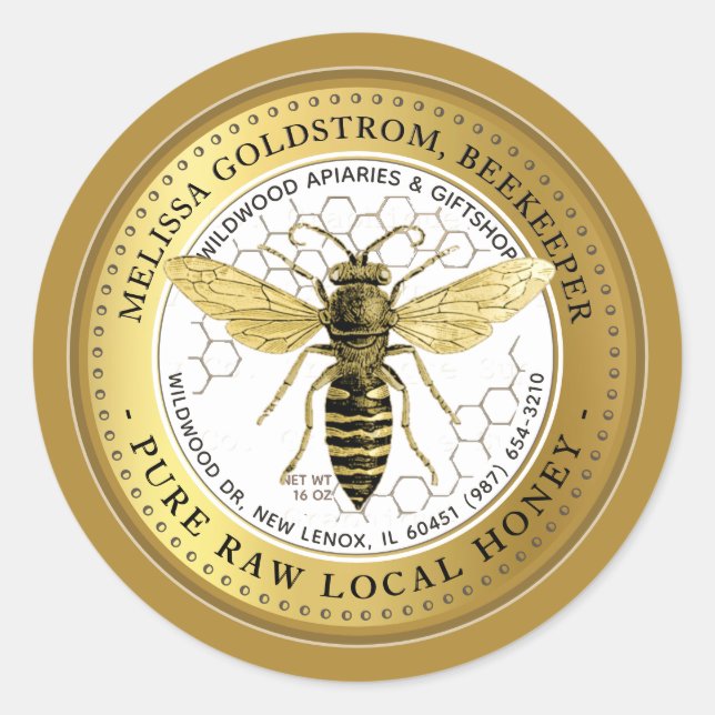 Vintage Queen Bee Honey Label honeycomb GOLD (Front)