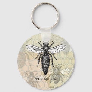 Vintage Queen Bee Illustration Artwork Print Key Ring