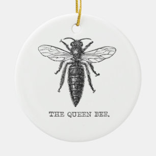 Vintage Queen Bee Illustration Ceramic Tree Decoration