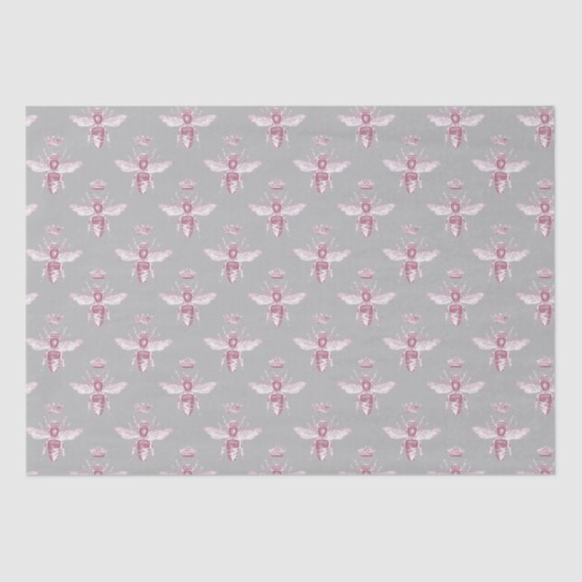 Vintage Queen Bee Pink Grey Decoupage Tissue Paper (Front)