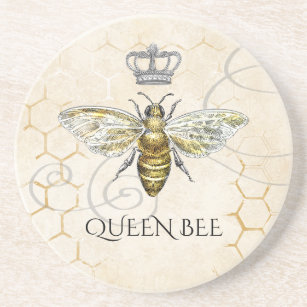 Vintage Queen Bee Royal Crown Beige Coaster