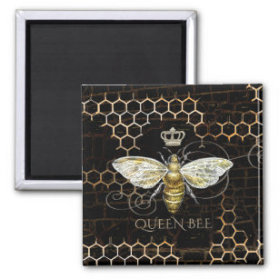 Vintage Queen Bee Royal Crown Honeycomb Black Magnet