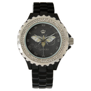 Vintage Queen Bee Royal Crown Honeycomb Black Watch