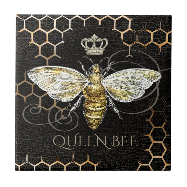 Vintage Queen Bee Royal Crown Honeycomb Tile (Front)