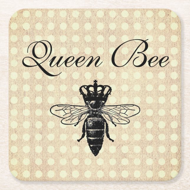 Vintage Queen Bee Square Paper Coaster (Front)
