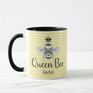 Vintage Queen Bee & Stripes   Personalised Mug