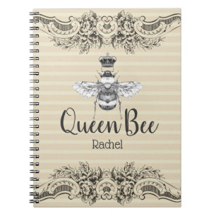 Vintage Queen Bee & Stripes Personalised Notebook