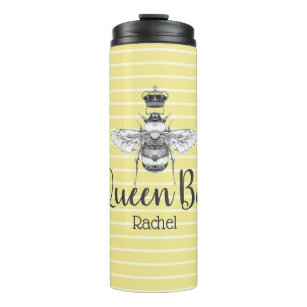 Vintage Queen Bee & Stripes   Personalised Thermal Tumbler