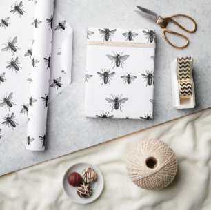 Vintage Queen Bee & Working Bees Illustration Wrapping Paper